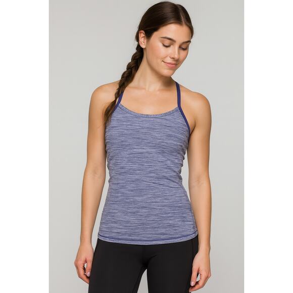 Lululemon Power Y Tank Lilac Purple Heathered Coal Wee Stripe Size 8 - Picture 1 of 5